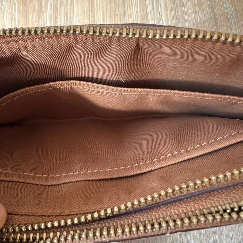 Coach Signature Zip Wallet Brown Canvas Wristlet Clutch